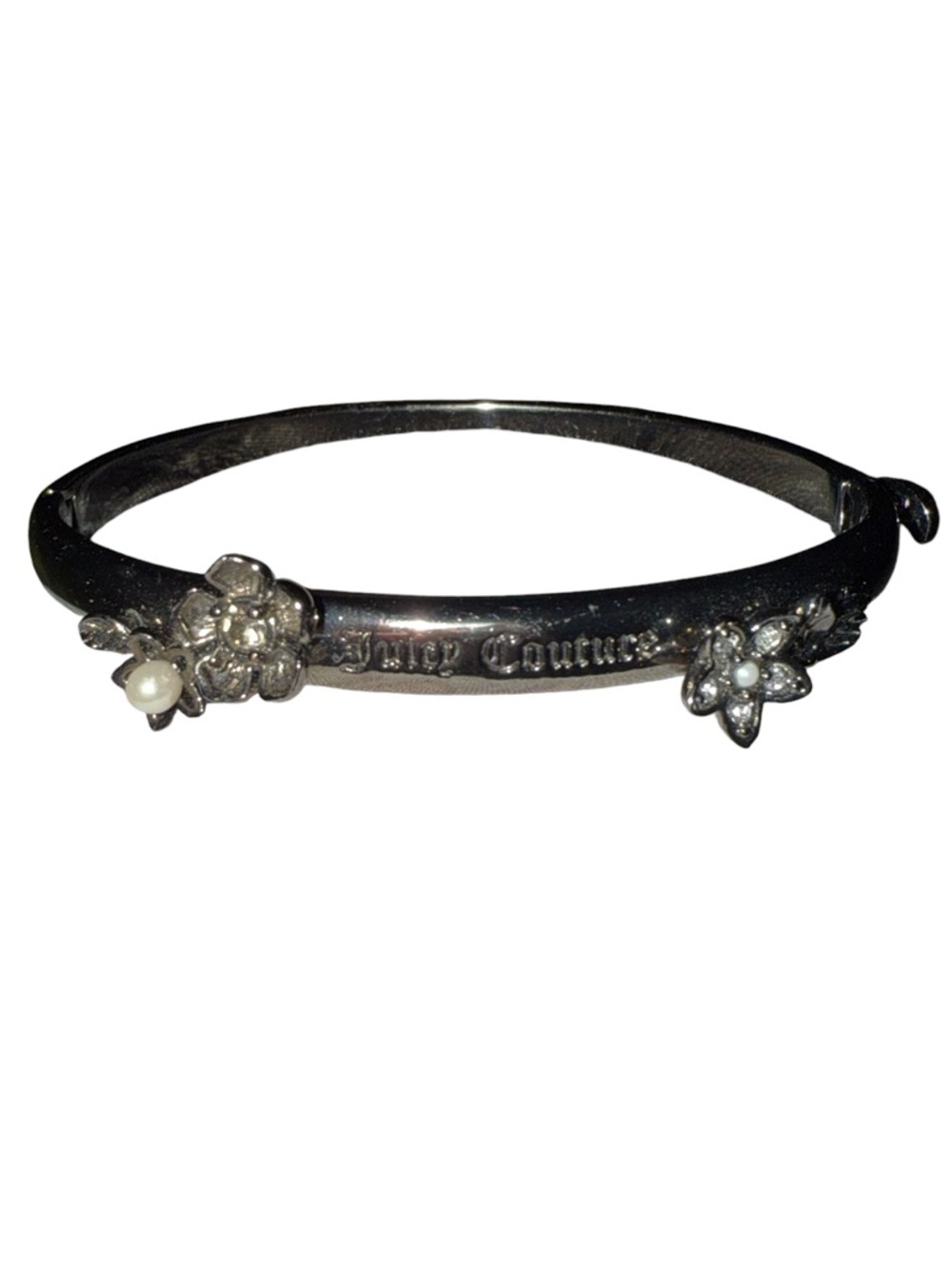 Juicy Couture Vintage Gunmetal Floral Crystal & pearl Hinged Bangle Bracelet - Picture 2 of 7